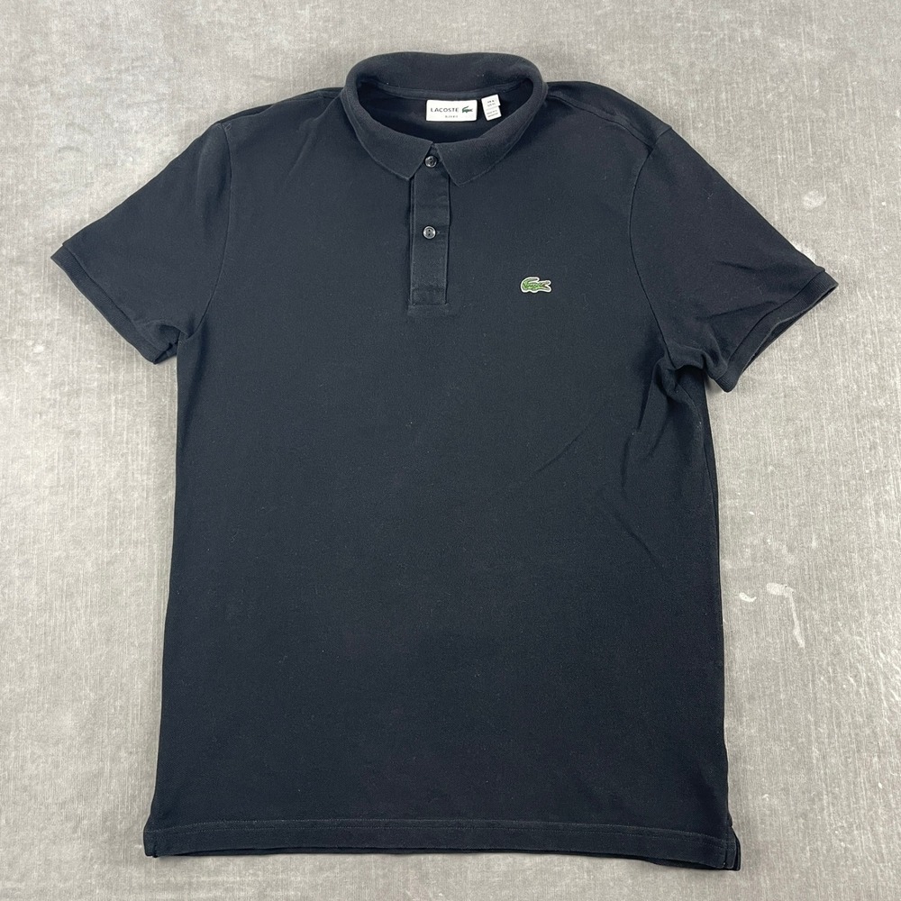 Lacoste Womens XL Black Polo Shirt Slim Fit Short Sleeve Crocodile Logo
